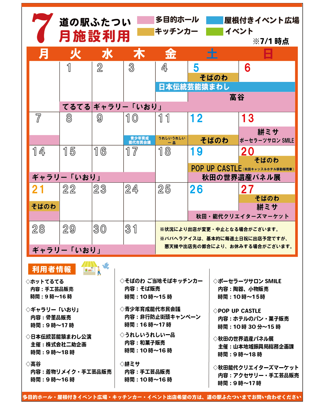 7月の施設利用情報