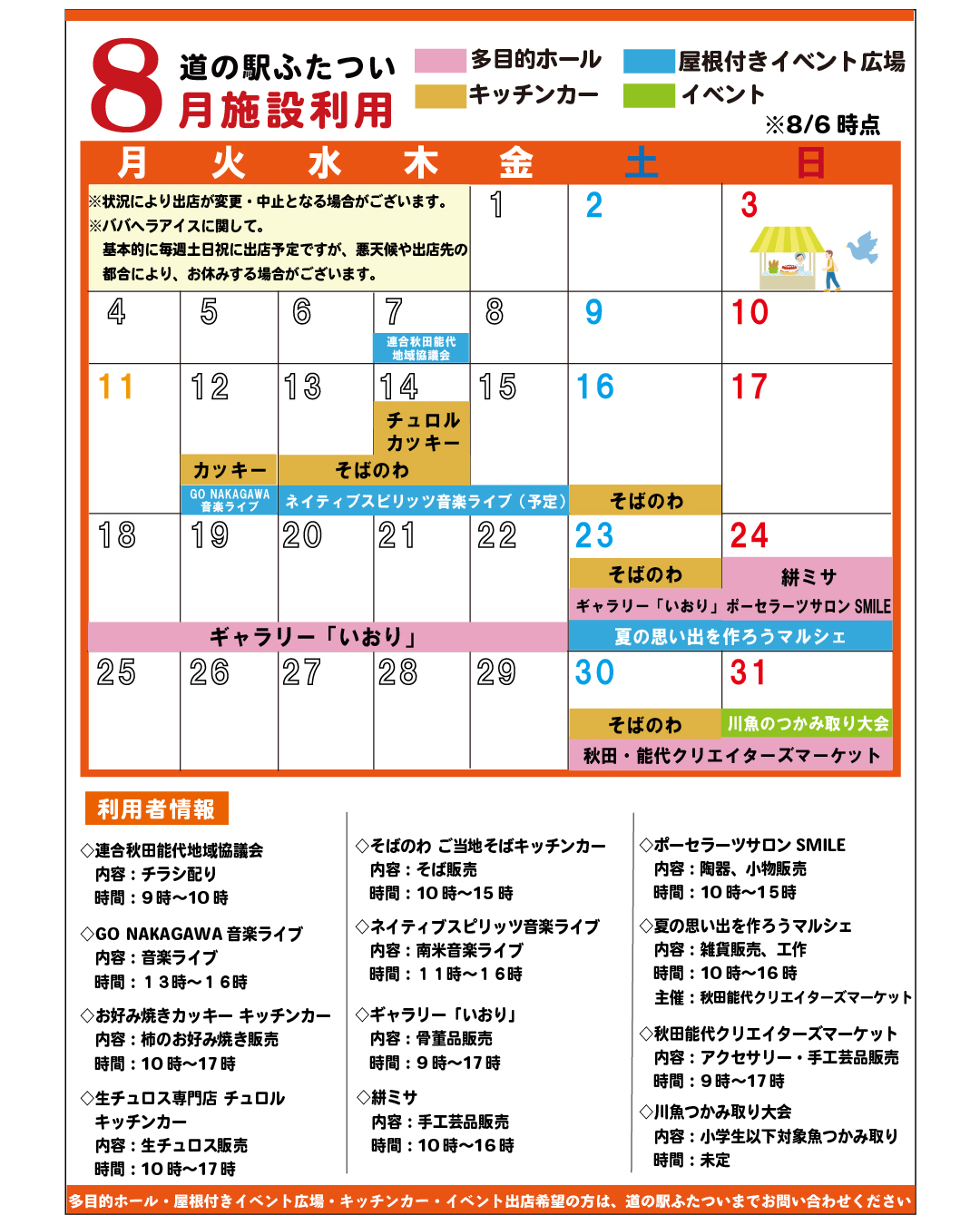 ８月の施設利用